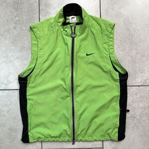 Vintage 90s Nike Running Vest Womens Sz L Green Reflective Mesh Full Zip